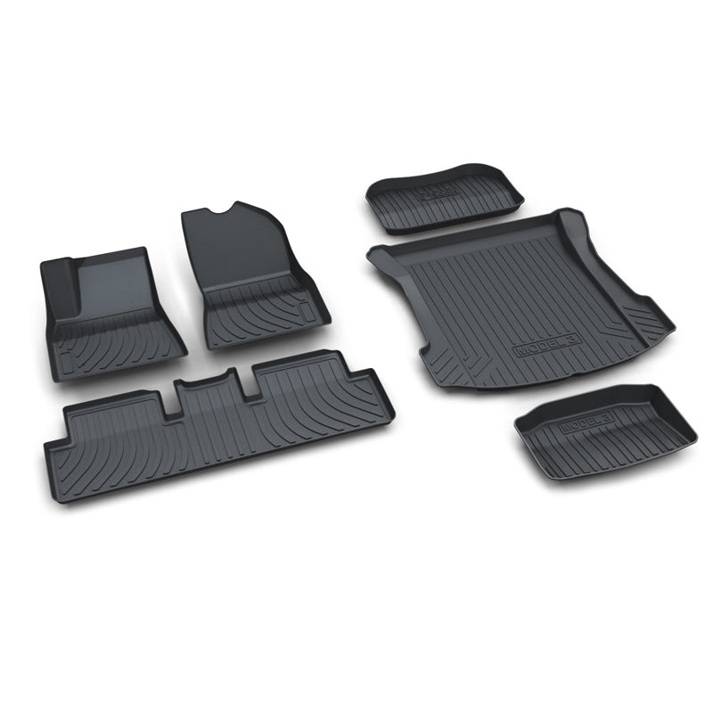 Model 3 Floor+Storage+Cargo Floor Mats Full package(6 pcs), Front Rear Cargo Liner Mat, Waterproof Anti-Slip Floor Mat Custom Fit for Tesla